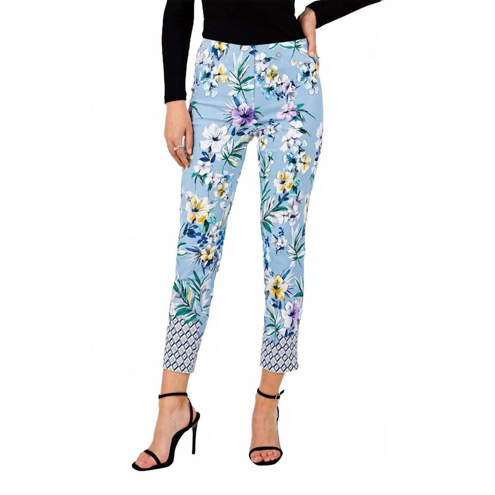 NEW ROBELL slim border print hemline floral pant